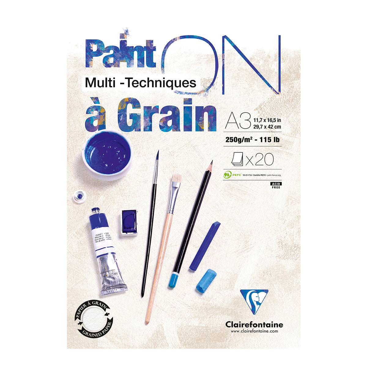 Clairefontaine Paint-ON Multi-Techniques A Grain Pad A3 250g 20 sheets - image 1