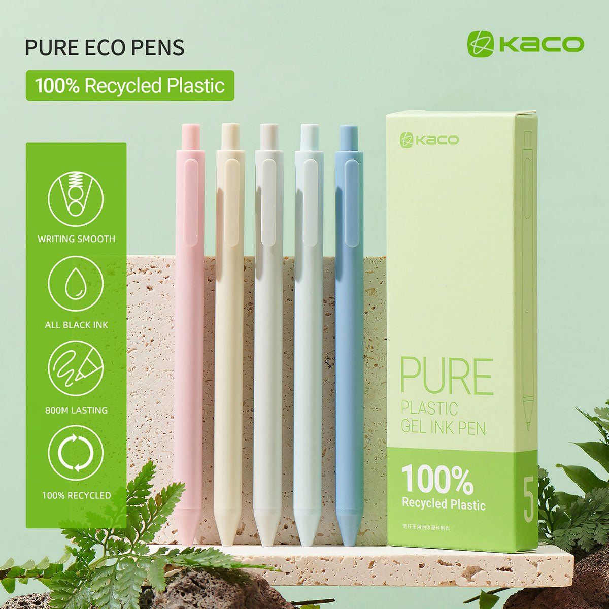 KACO Pure Recycled Plastic Soft Touch Gel Pen 0.5 mm 5 set Black - image 5