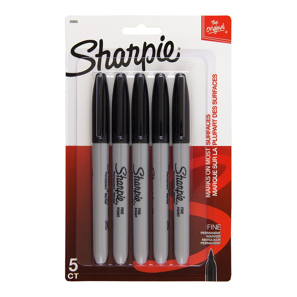 Sharpie Permanent Marker Fine Point, 5 set Black - image 1
