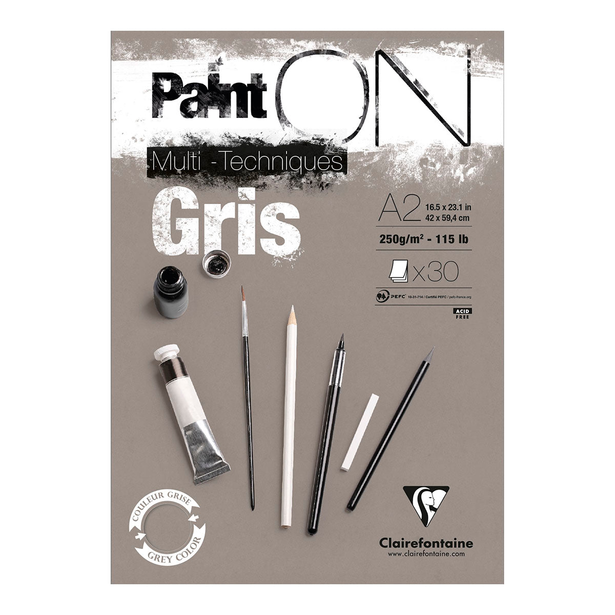 Clairefontaine Paint-ON Multi-Techniques Gris Pad A2 250g 30 sheets - image 1