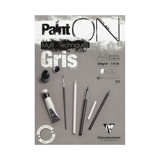 Clairefontaine Paint-ON Multi-Techniques Gris Pad A4 250g 30 sheets - image 1