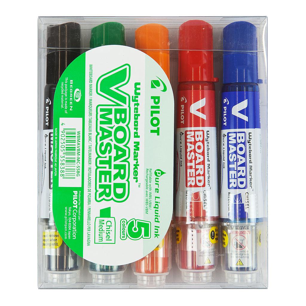 Pilot V Board Master Medium Whiteboard Marker 5set, Chisel Tip - image 1