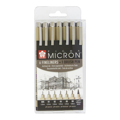 Sakura Pigma Micron Fineliner 6 set + 1 Brush Pen - image 1