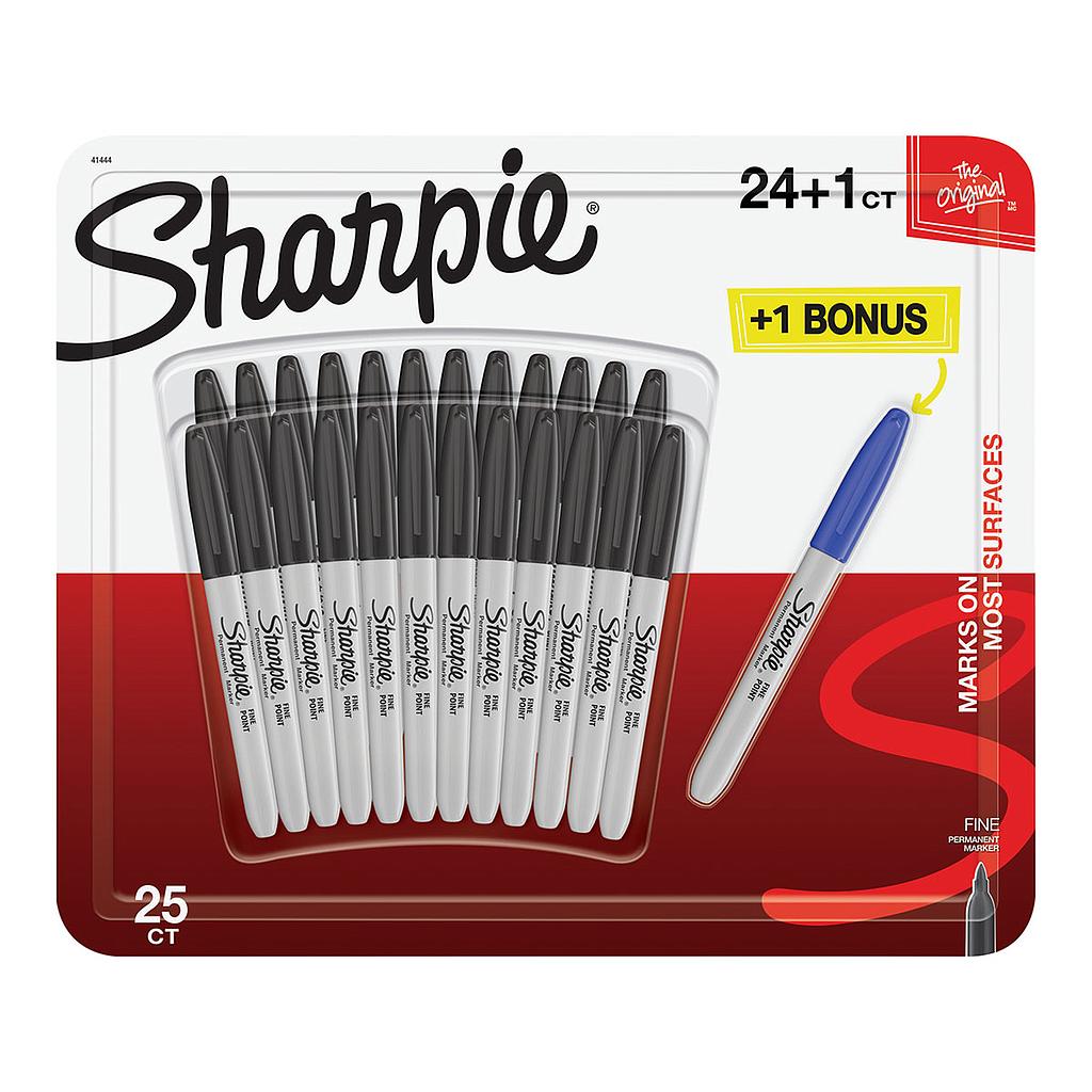 Sharpie Permanent Marker Fine Point Black 24 Set + 1 Blue - image 1
