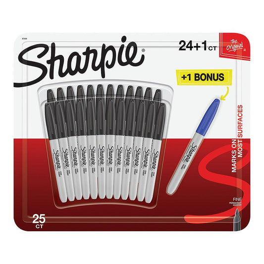 Sharpie Permanent Marker Fine Point Black 24 Set + 1 Blue - image 1
