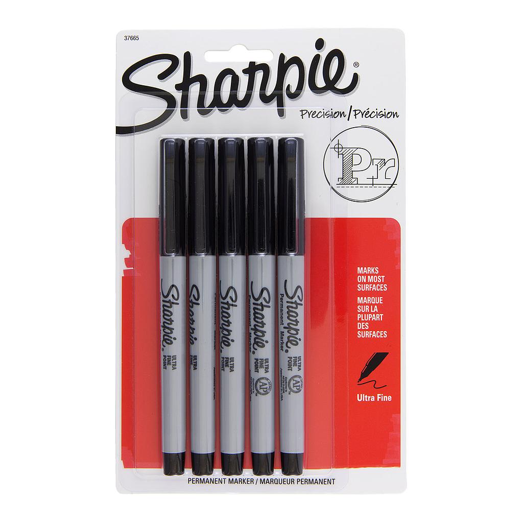 Sharpie Permanent Marker Ultra Fine Point, 5 set Black - image 1