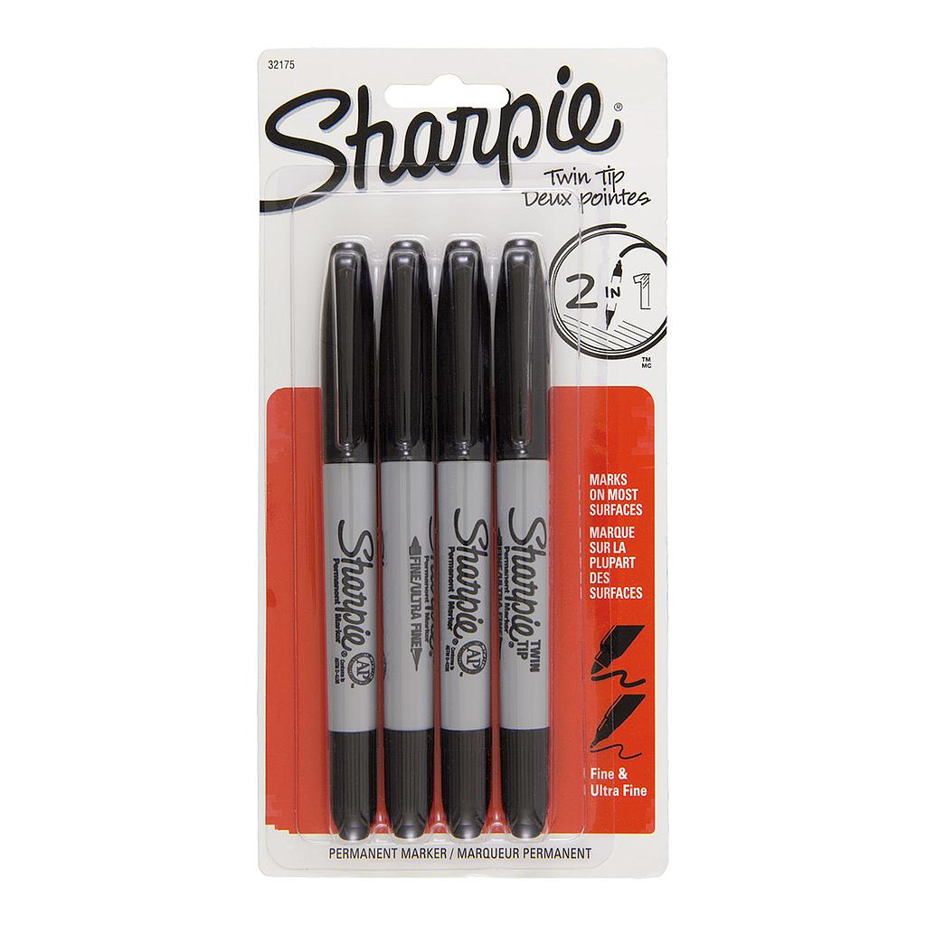 Sharpie Permanent Twin Tip Marker, 4 set Black - image 1