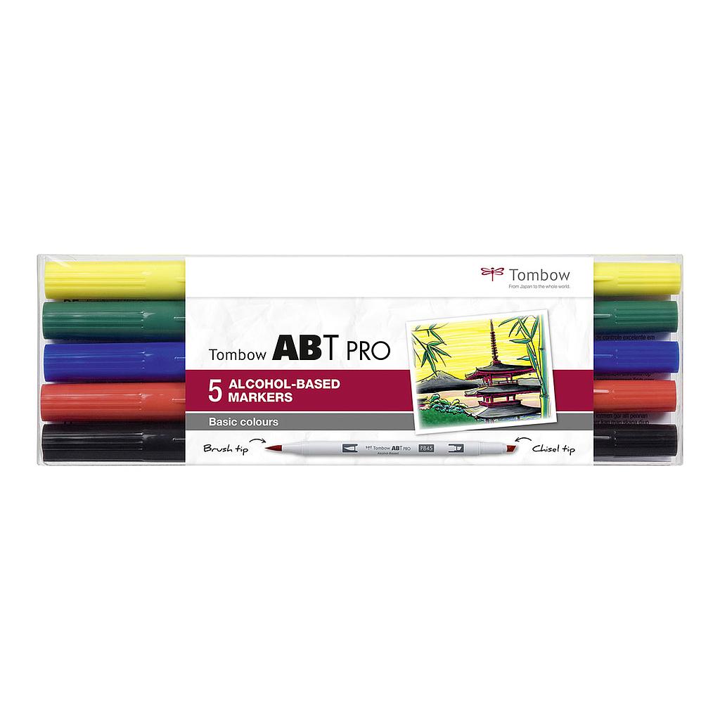 Tombow ABT PRO Dual Brush Pen 5 set, Basic Colours - image 1