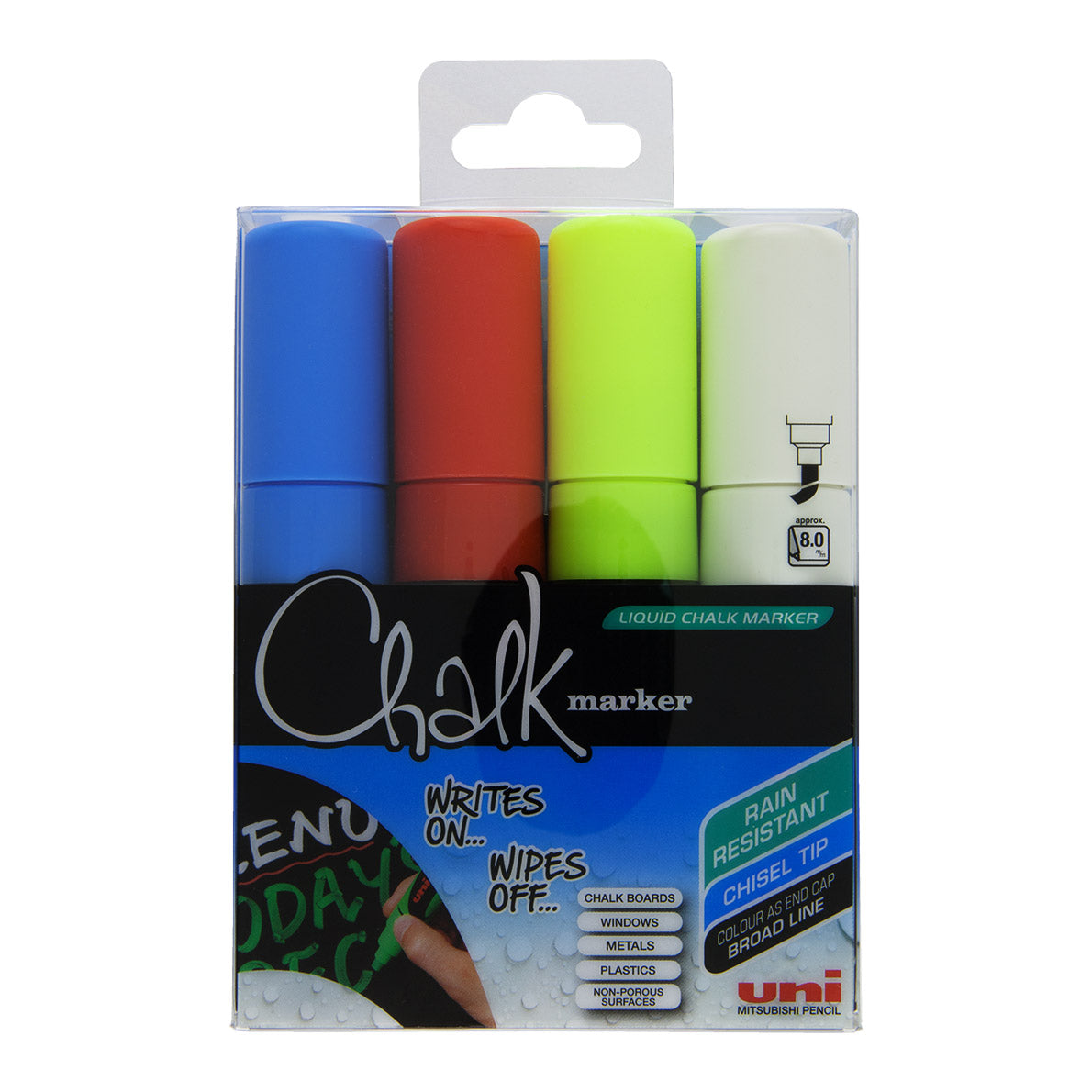 Uni Chalk Marker PWE-8K Broad, 8 mm 4 Set - image 1