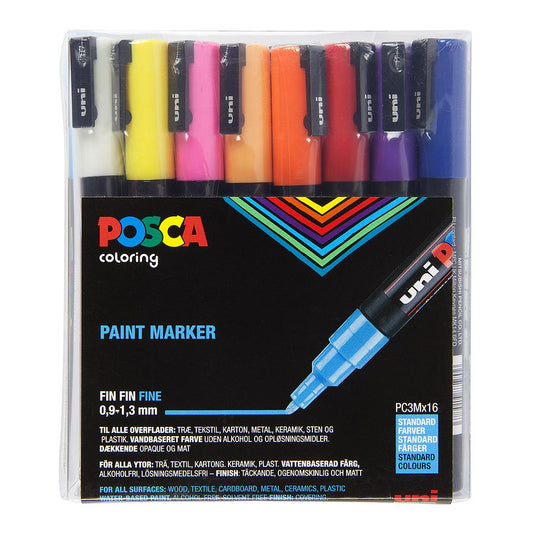 Uni Posca Markers PC-3M, 16set Standard Colours - image 1