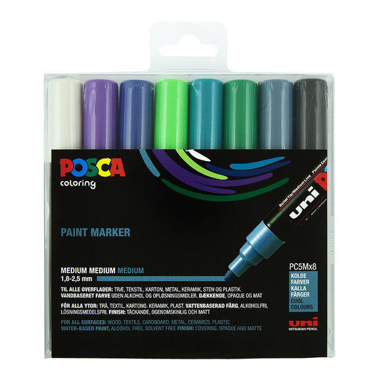 Uni Posca Markers PC-5M, 8set Cool Colours - image 1