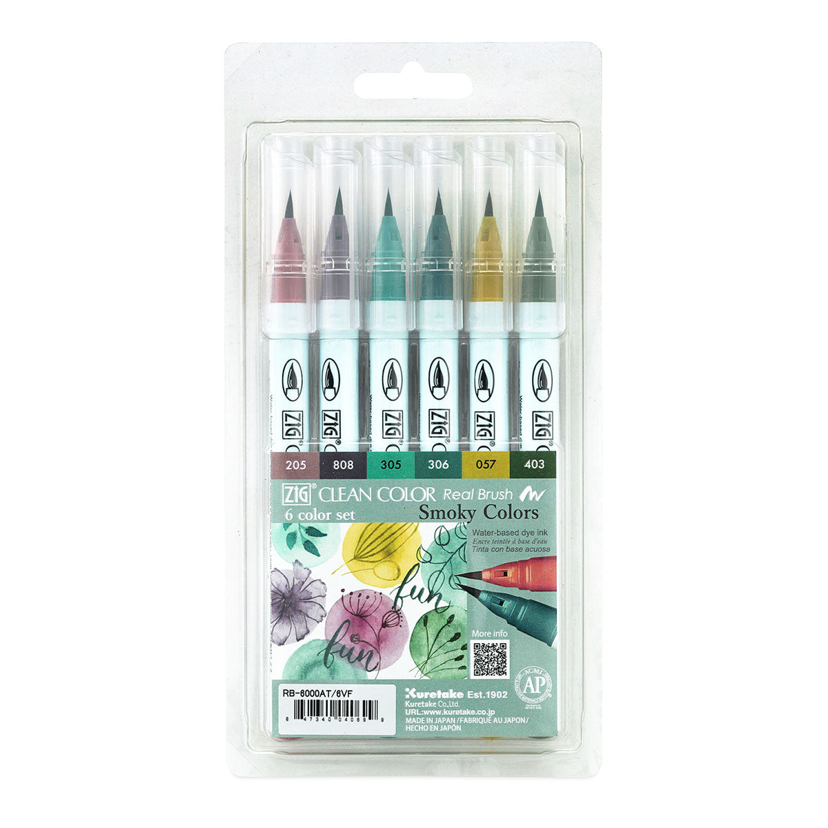 ZIG Kuretake Clean Color Real Brush Pen 6 Set Smoky Colors - image 1