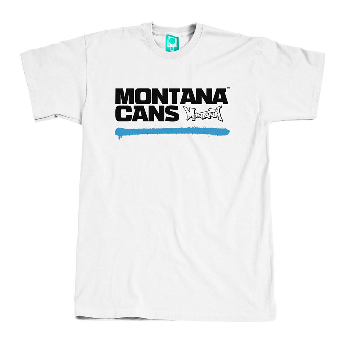 Montana Cans Typo Logo Underline T-Shirt White Blue - image 1