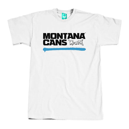 Montana Cans Typo Logo Underline T-Shirt White Blue - image 1