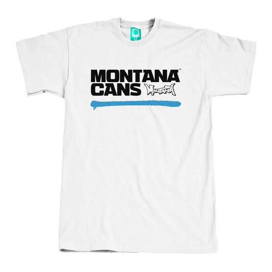 Montana Cans Typo Logo Underline T-Shirt White Blue - image 1