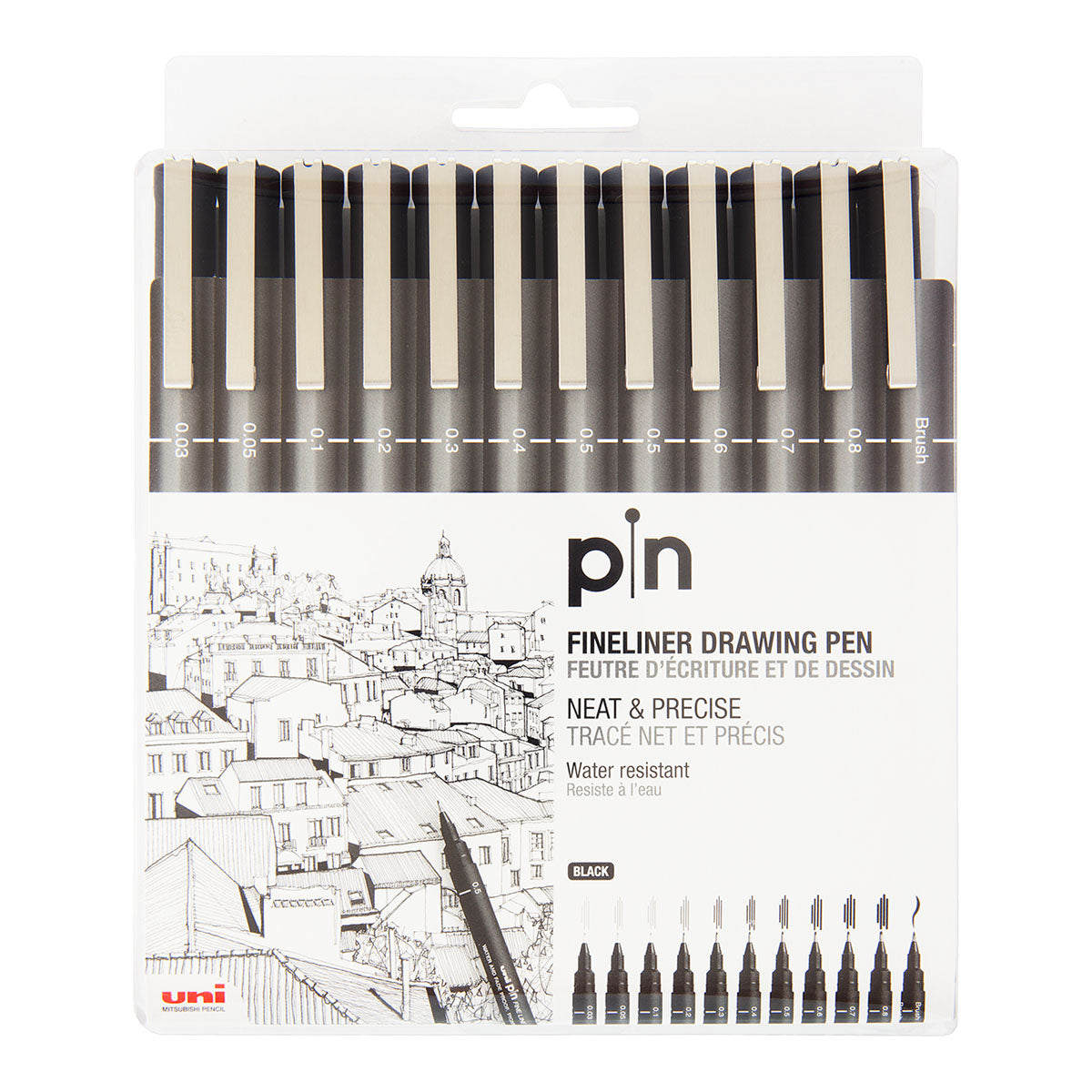 Uni Pin Fine Line Pens 12 Set, Black - image 1