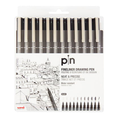 Uni Pin Fine Line Pens 12 Set, Black - image 1