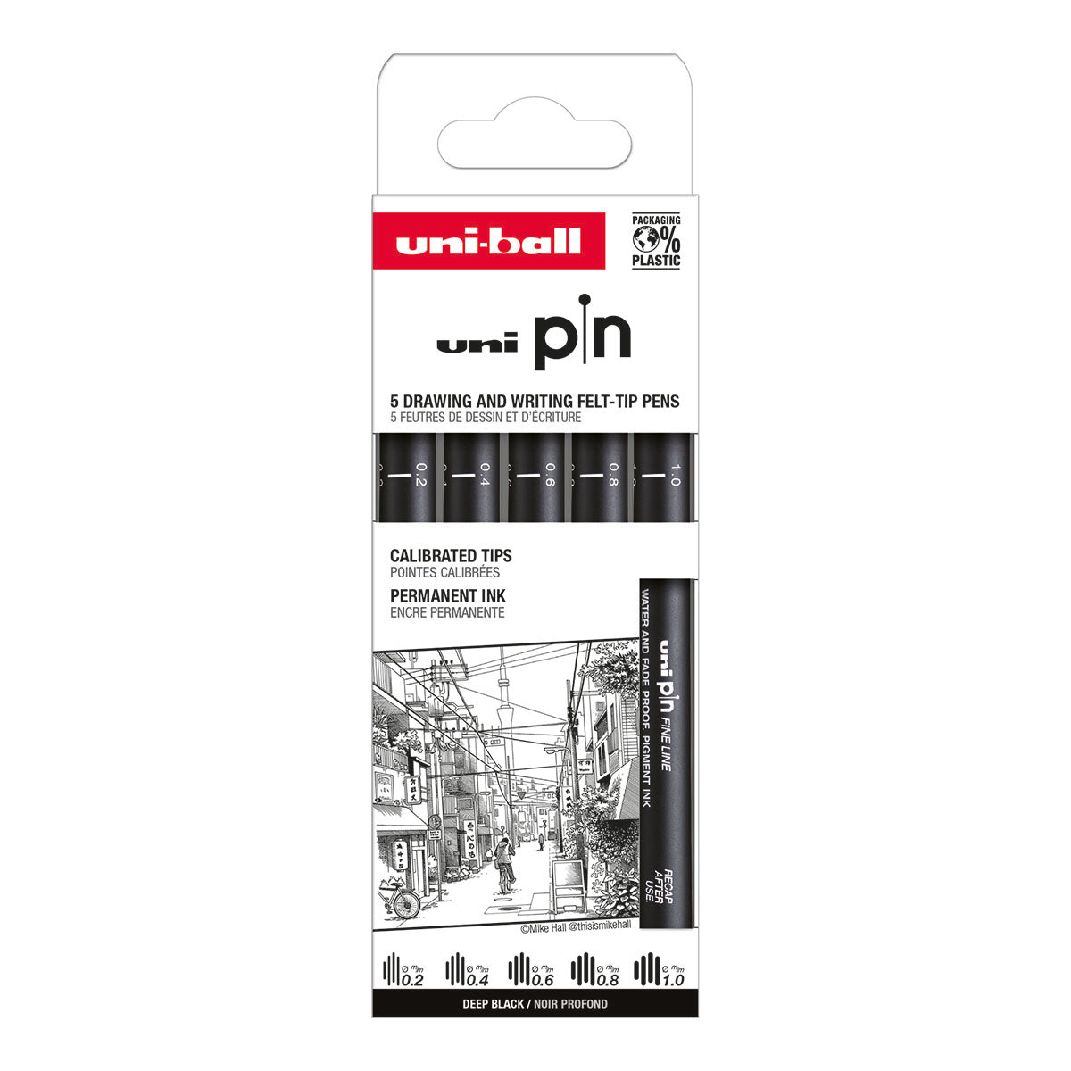 Uni Pin Fine Line Pens Classic-2 5 Set, Black - image 1