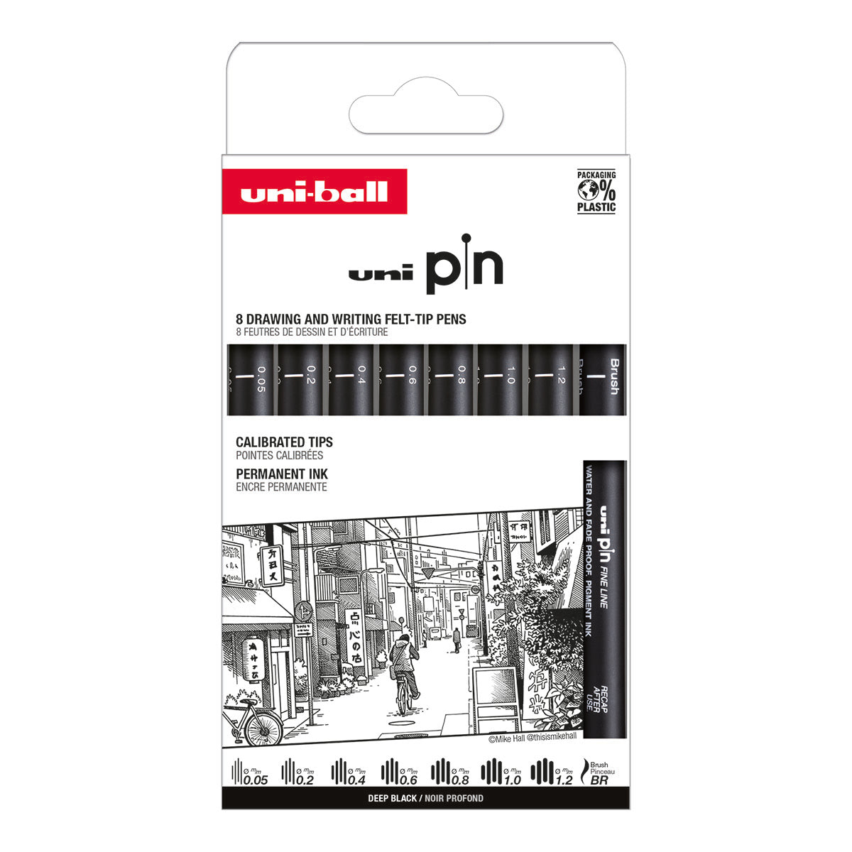 Uni Pin Fine Line Pens Classic-2 8 Set, Black - image 1