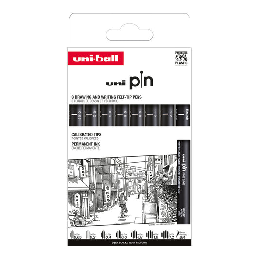 Uni Pin Fine Line Pens Classic-2 8 Set, Black - image 1
