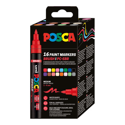 Uni Posca Markers PC-5BR, Brush Pen 16 Set
