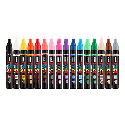Uni Posca PC-5BR Brush Pen 1-4 mm 16-color set