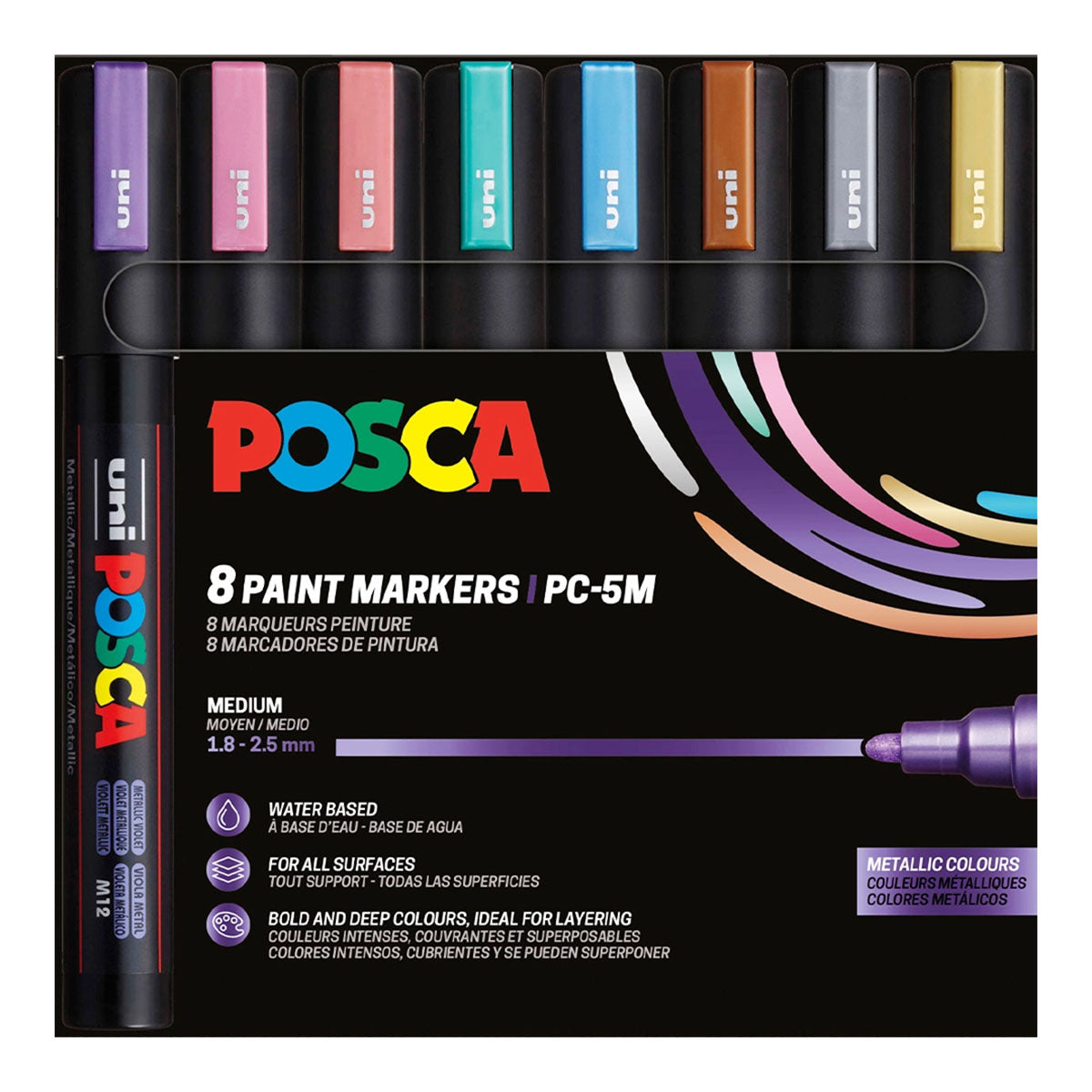 Uni Posca Markers PC-5M, 8set Metallic Colours - image 1